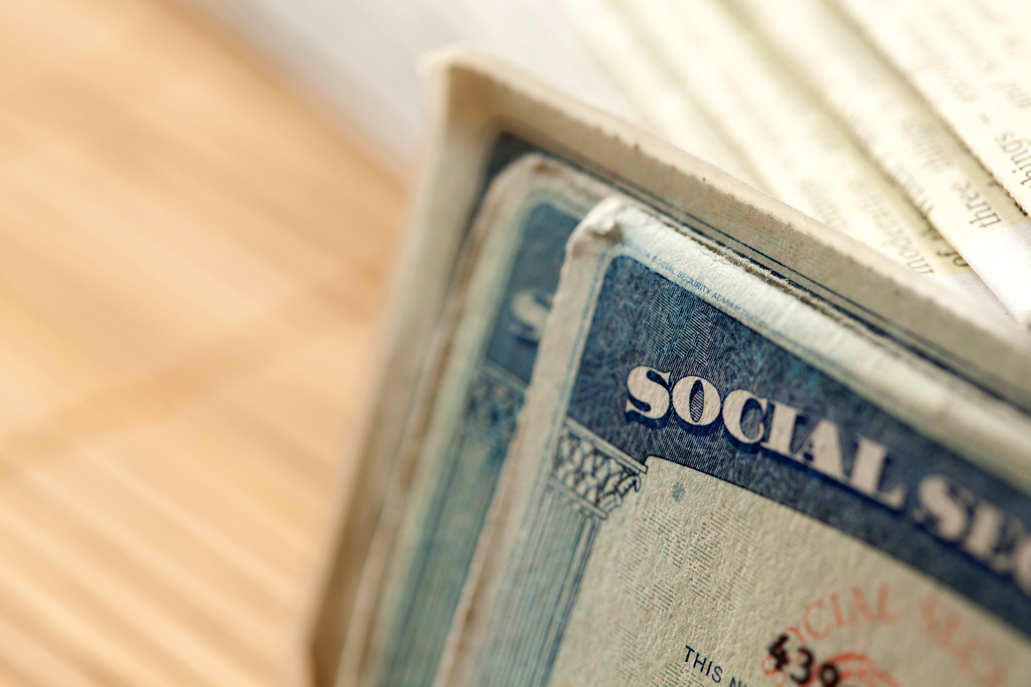 Close up of social security cards.