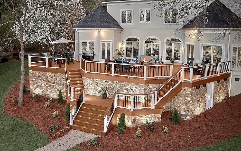 A home with a multi-level Trex deck.