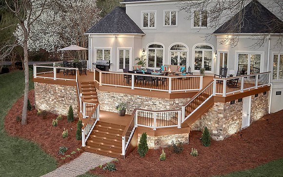 A home with a multi-level Trex deck.
