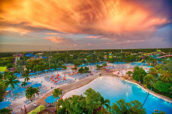 Sunset over a SeaWorld park