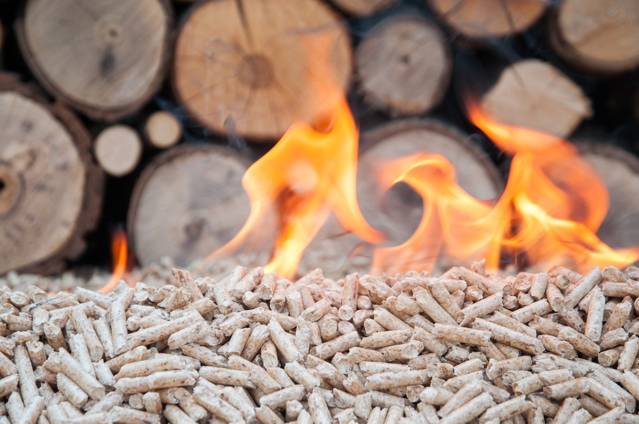 Burning wood pellets.
