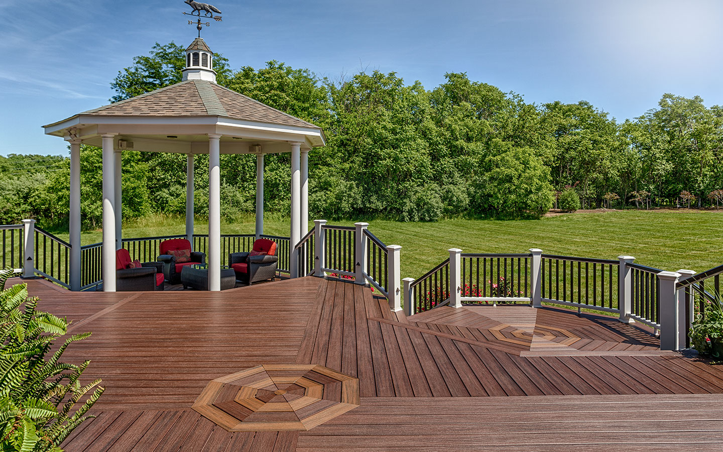 A deck built with Trex decking and railing.