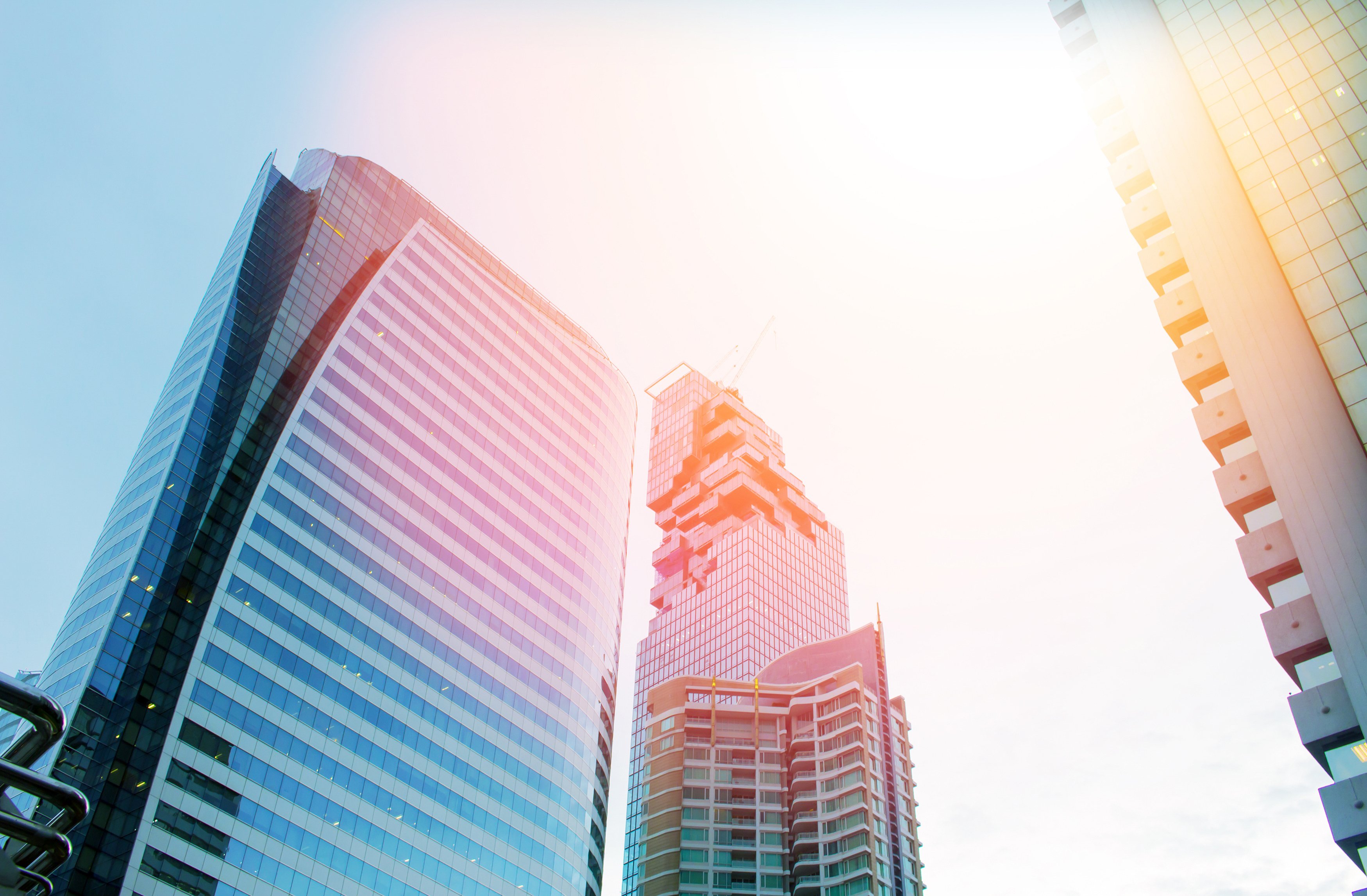 A skyscraper, seen from the ground