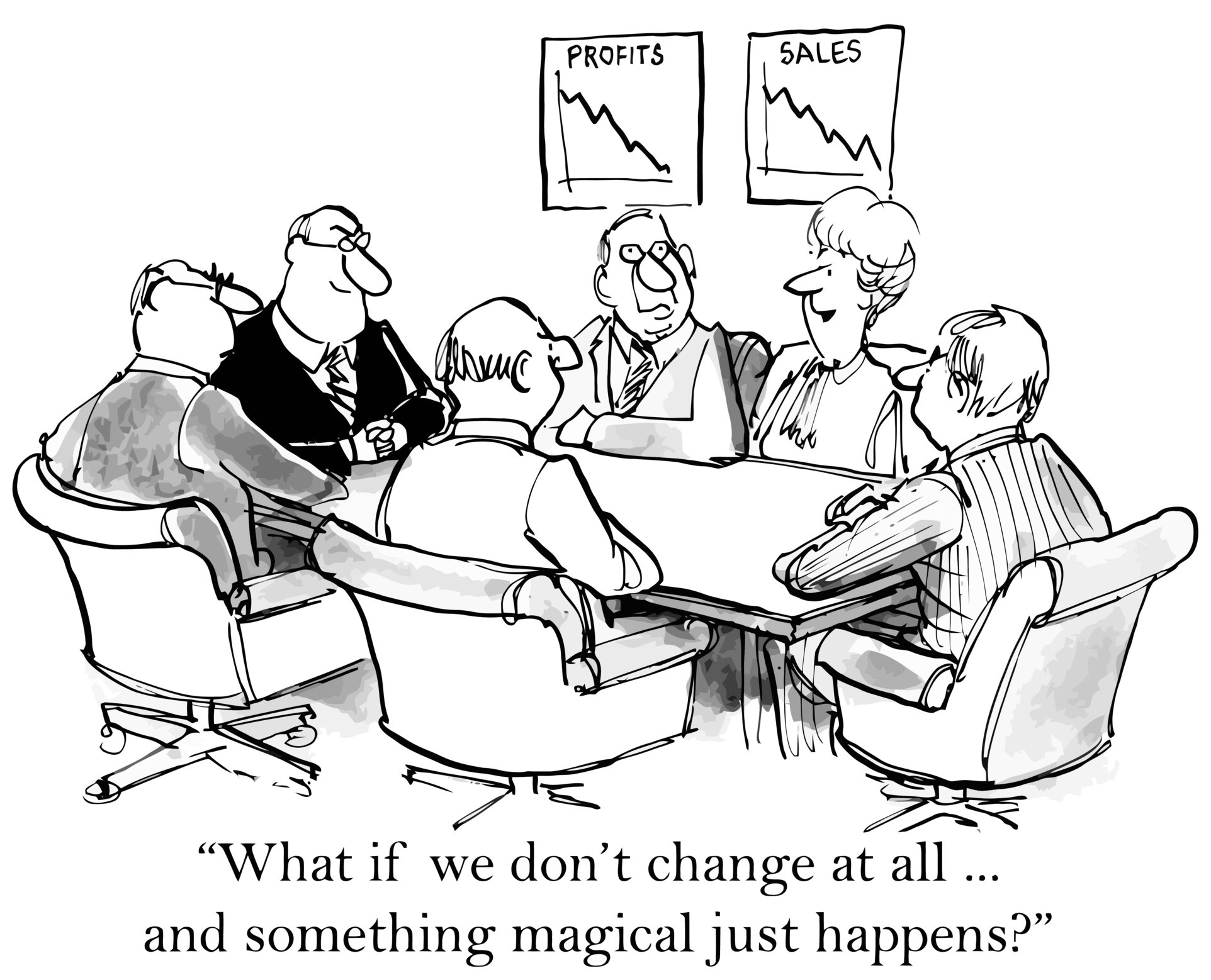 Cartoon about business executives resisting change
