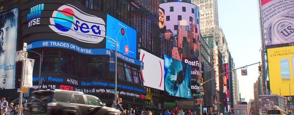 News ticker on Times Square announcing Sea's IPO.