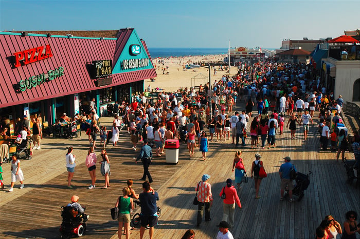 Busy beach boardwalk