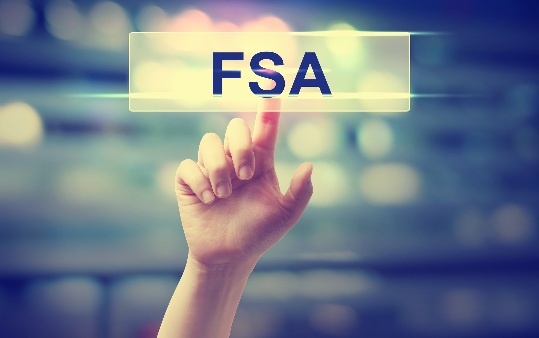 Hand pointing to shining rectangle in air that reads FSA.