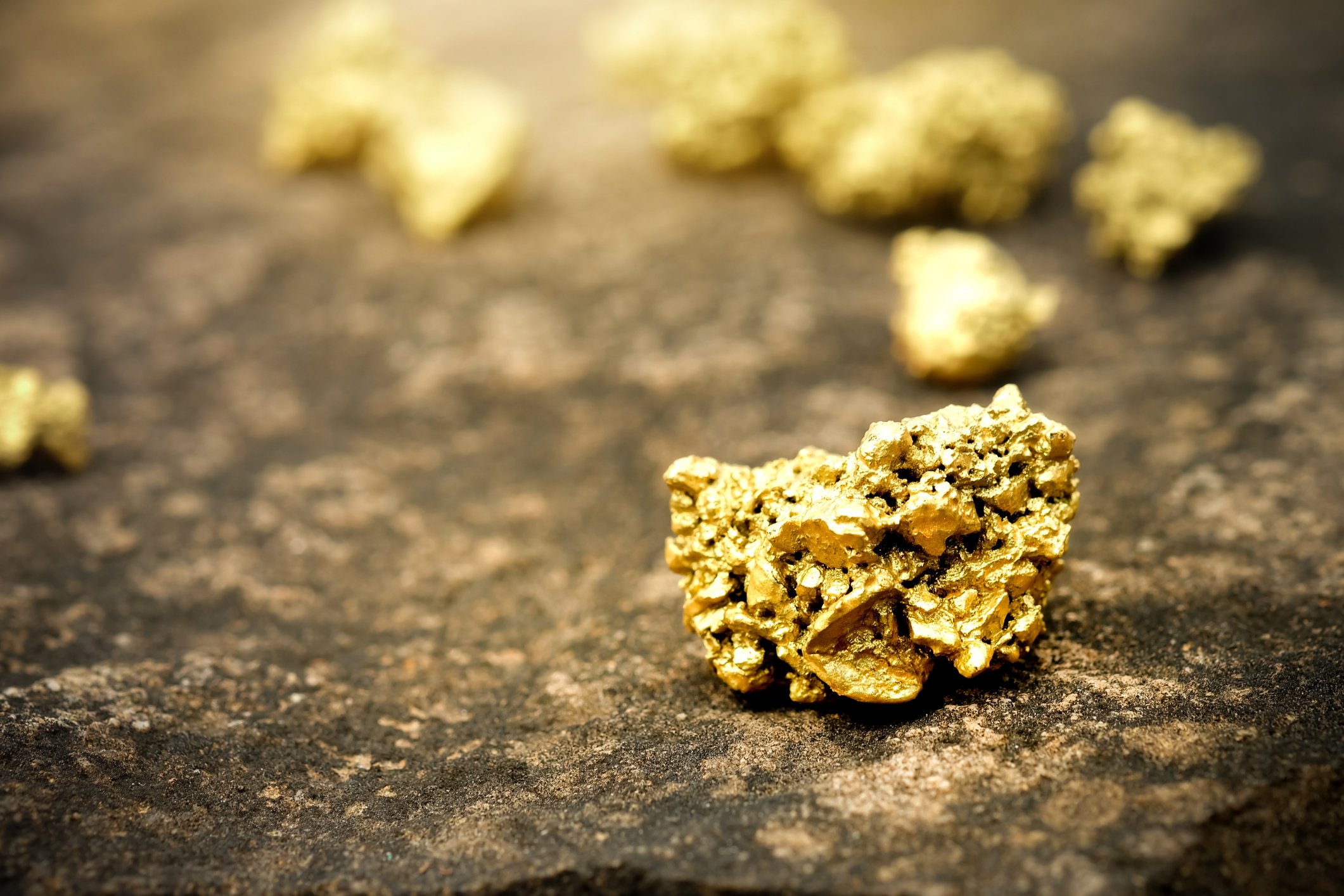 Several pieces of gold ore.