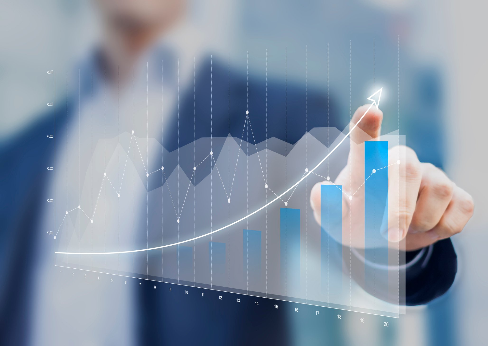 Man pointing to chart going up 