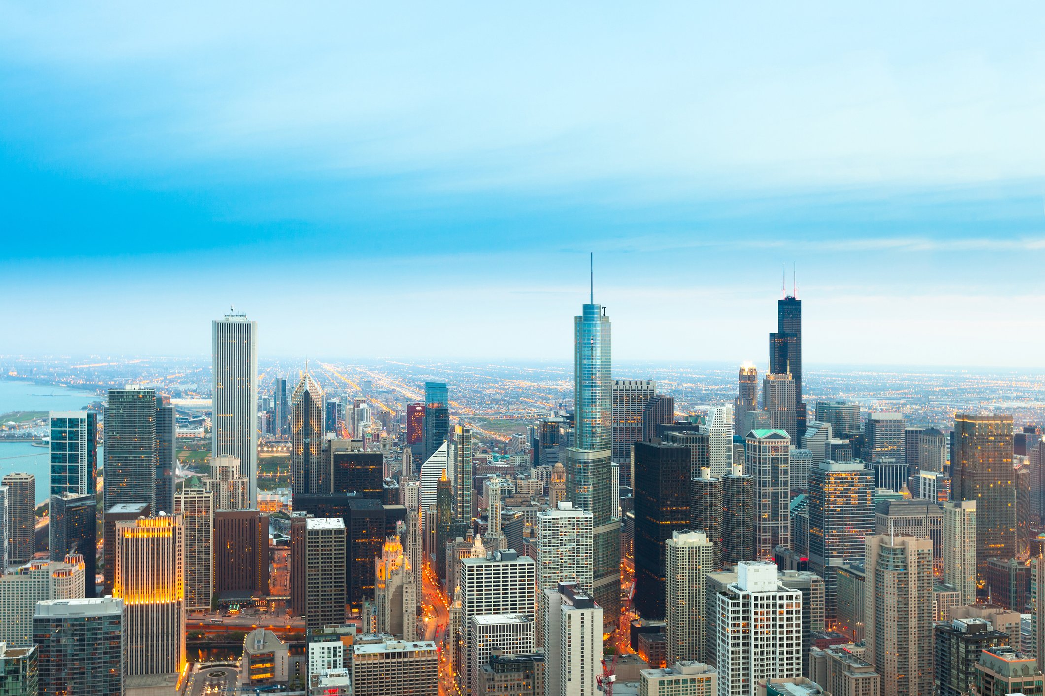 An aerial view of Chicago's skyline.