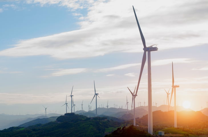 Wind turbines on a mountain.