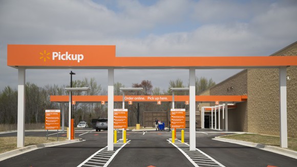 A Walmart grocery pickup station