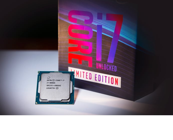Intel's Core i7-8086K next to its box.