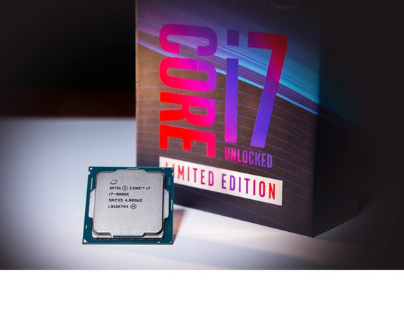 Intel's Core i7-8086K next to its box.