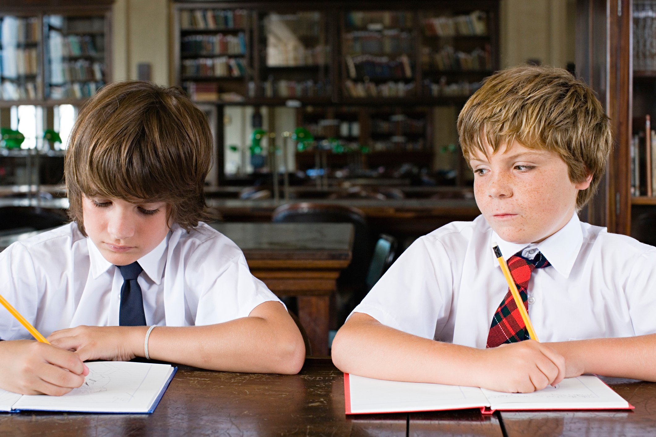 Boy cheating on a test