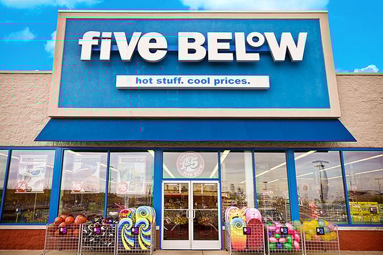The entrance to a Five Below store