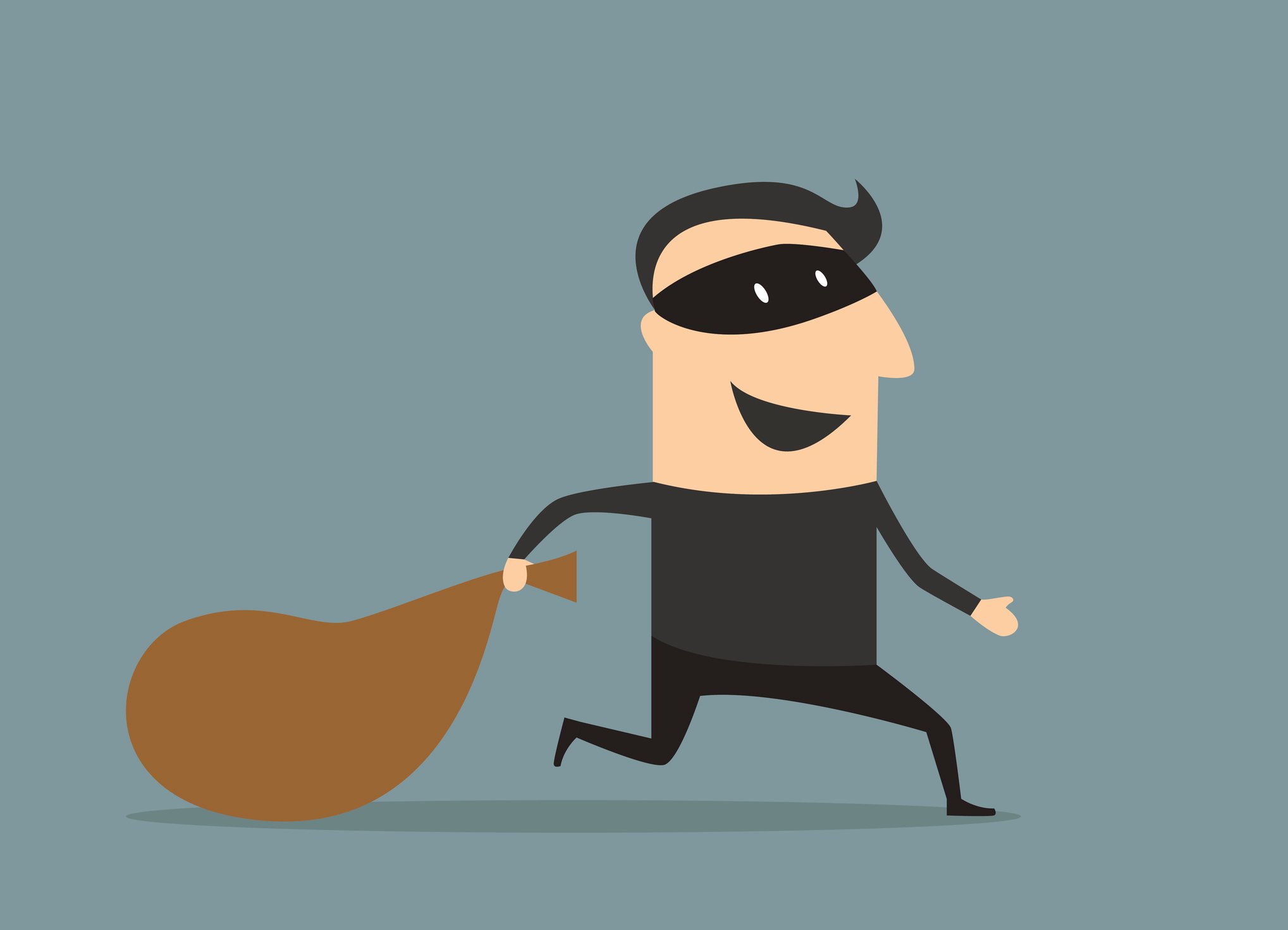 A drawing a of a robber holding a sack.