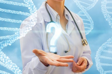 Doctor with DNA and question mark