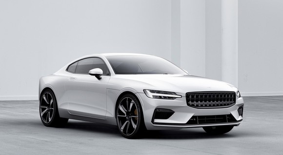 The Polestar 1, a plug-in hybrid sports coupe from a joint venture between Volvo Cars and Geely Auto.