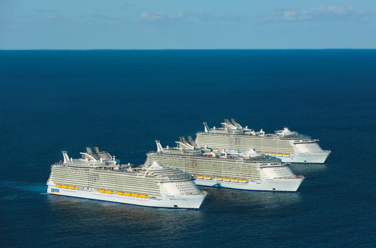 Three Royal Caribbean cruise ships at sea