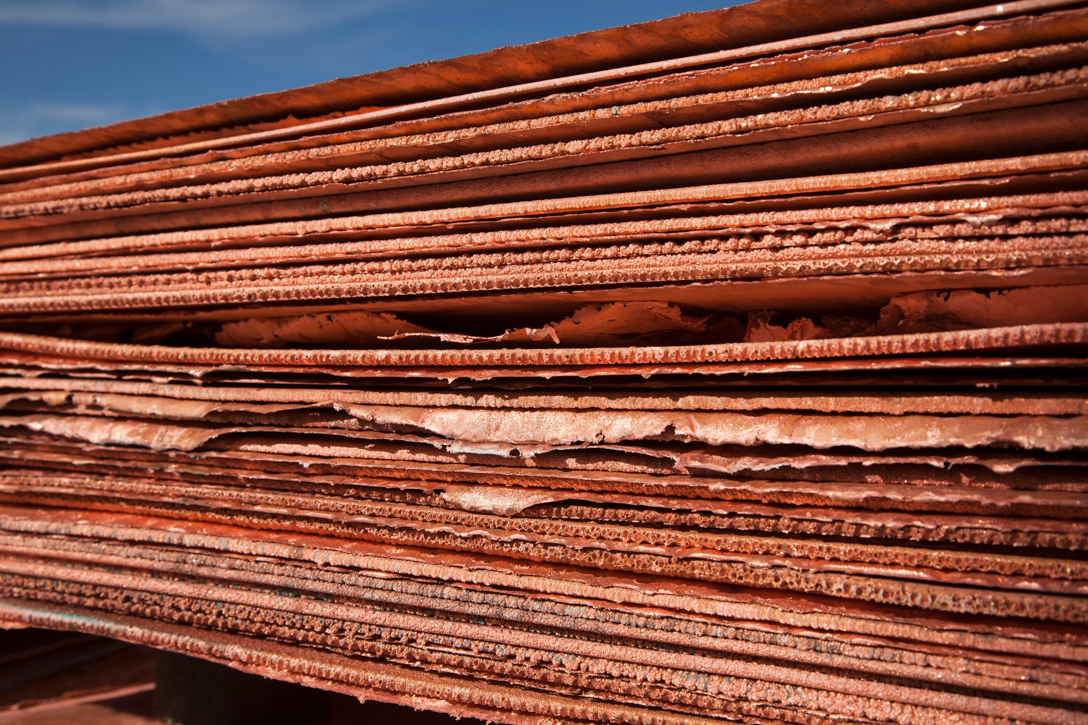 Stacks of copper sheeting.