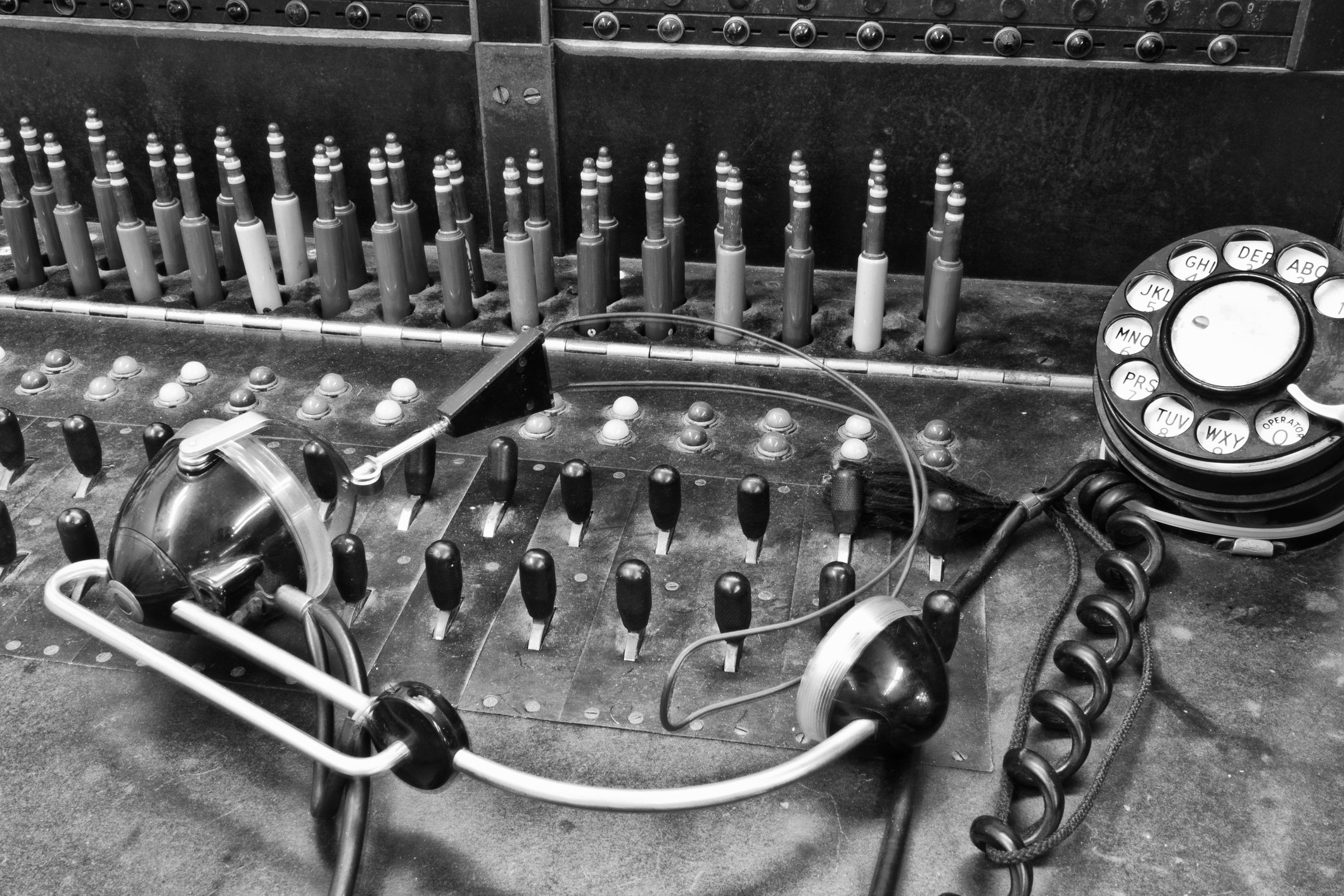 Old-fashioned telephone switchboard
