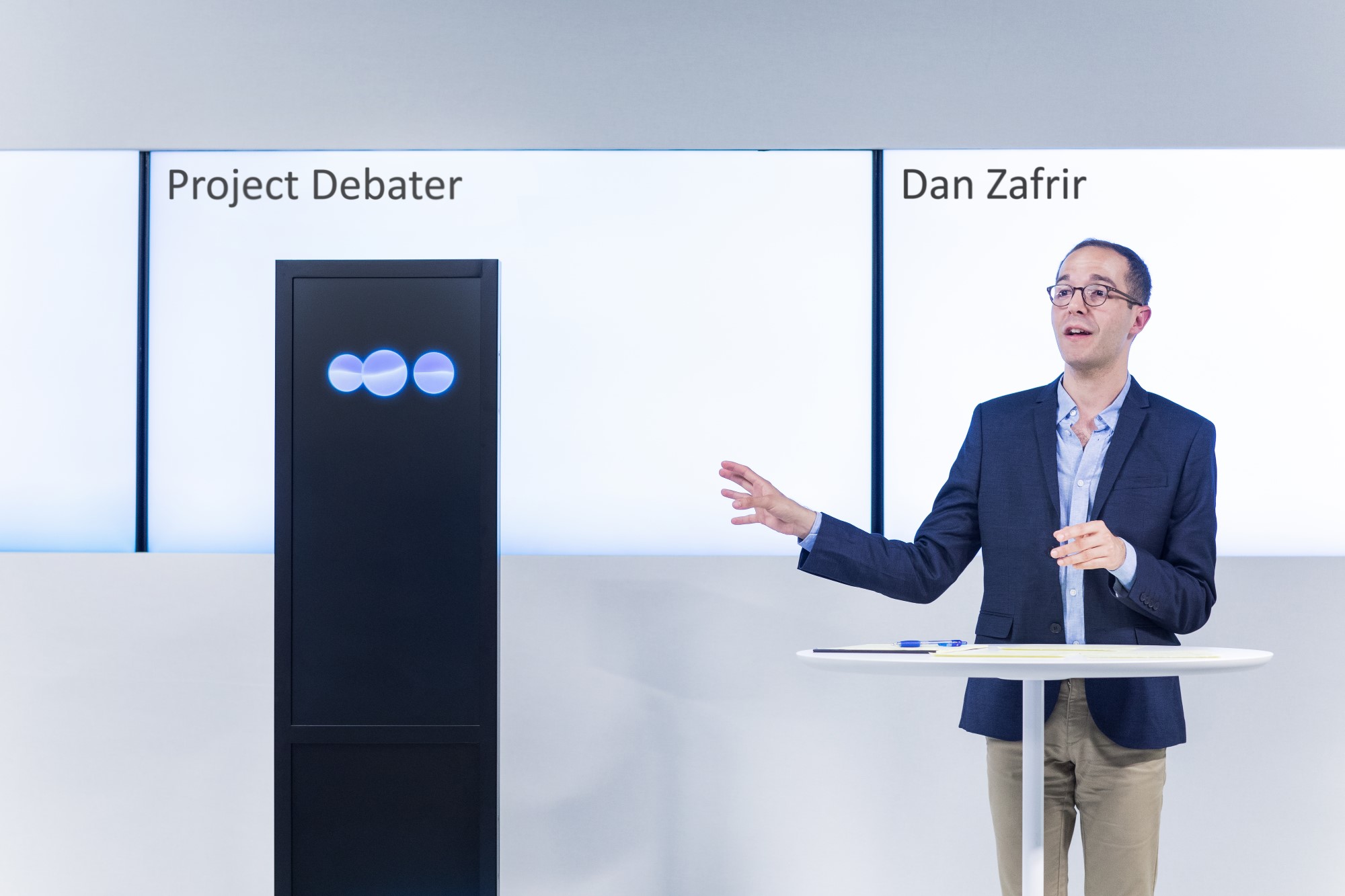 IBM's Project Debater and debate expert Dan Zafrir.