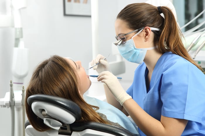 Dentist examining a patient's teeth