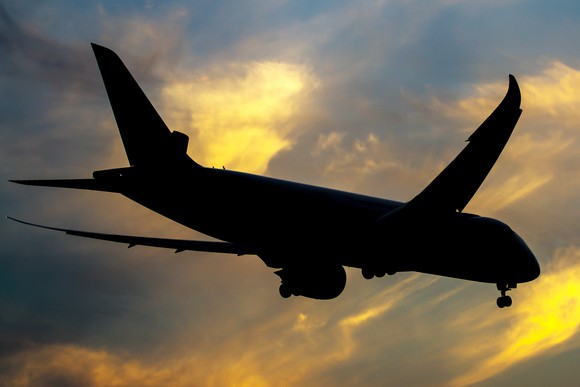A Boeing 787 in flight