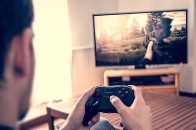 Man Playing Shooter Game