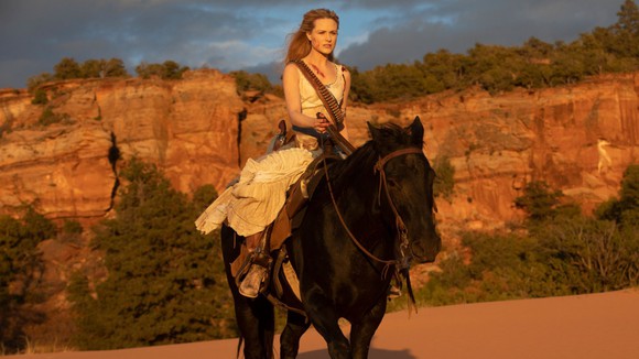 A woman riding a horse. 