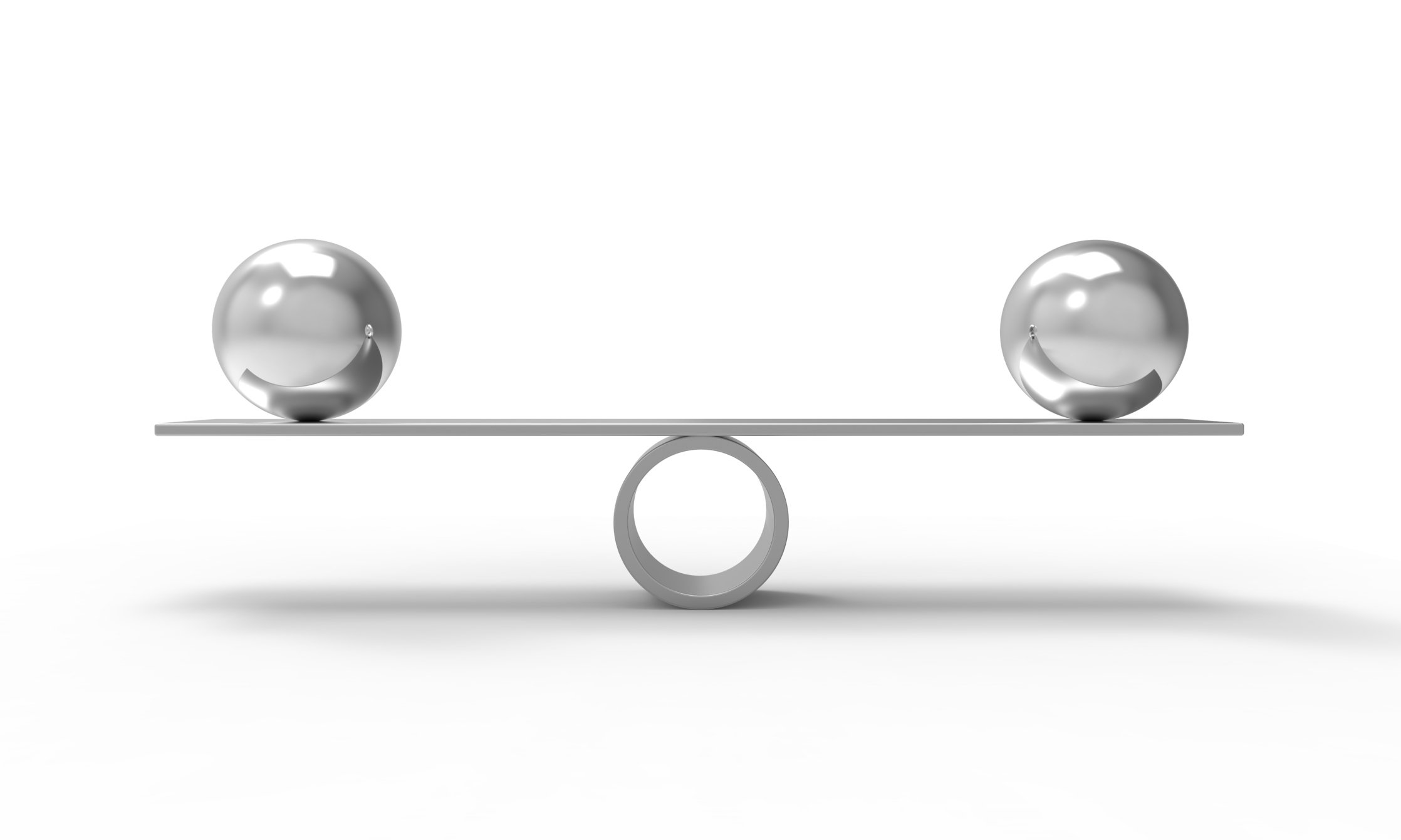 A bar on top of a tube. Balanced on the bar are two spheres, one at each end.