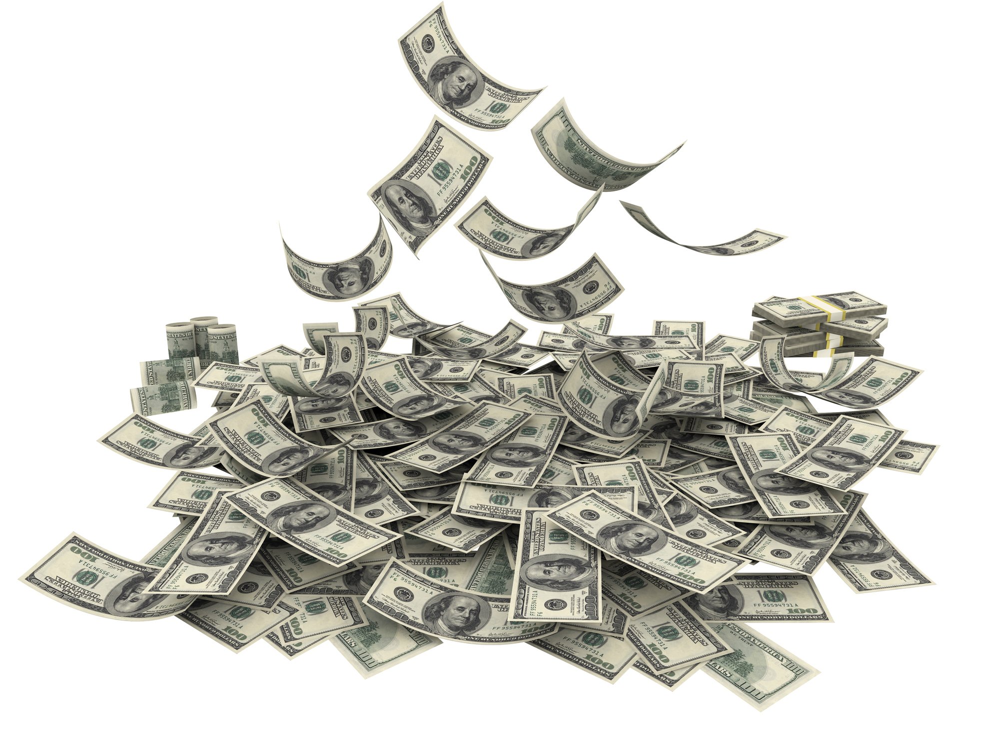 Money falling into a pile.