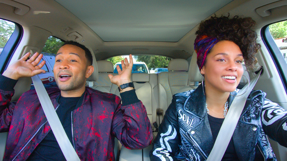 John Legend and Alicia Keys sing in a car as part of Carpool Karaoke