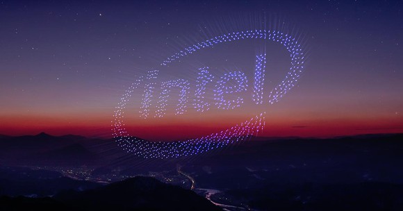 Drones making an Intel logo in the sky.