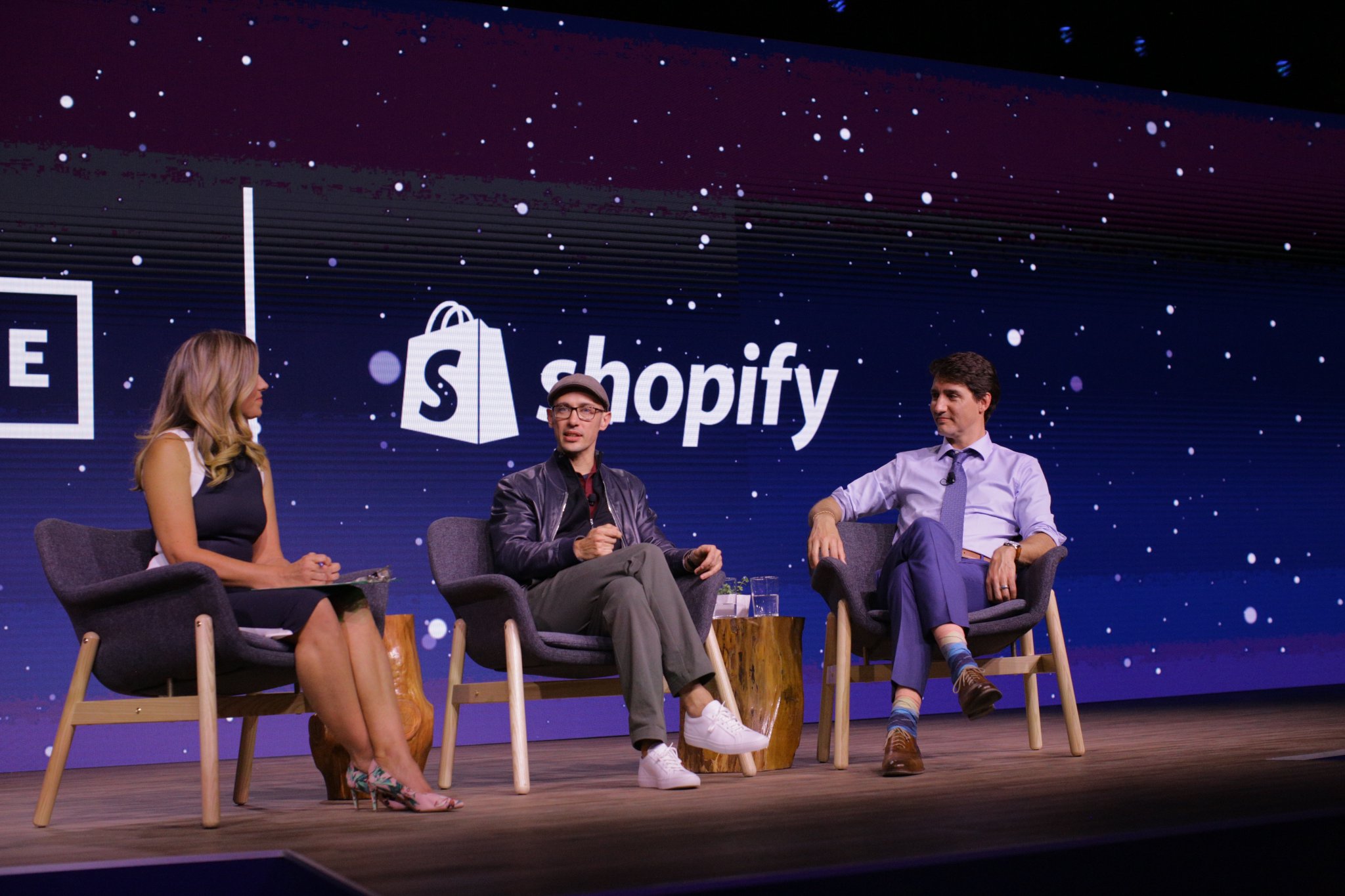 Shopify CEO Tobias Lutke and Canadian Prime Minister Justin Trudeau at a Shopify media event.
