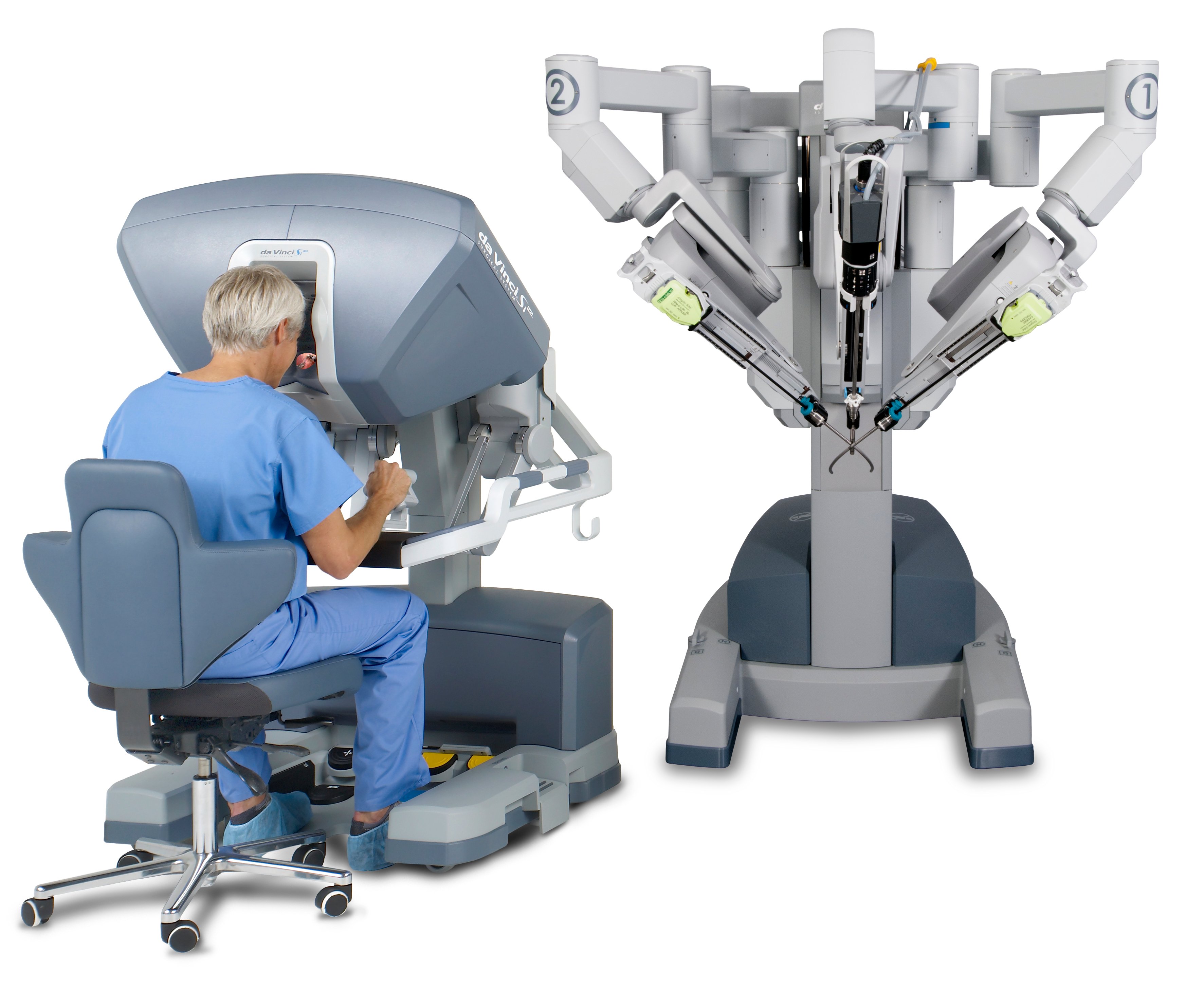 Intuitive Surgical da Vinci robotic surgical system with doctor at control station