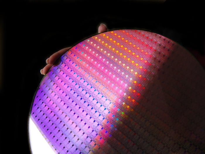 A wafer of Intel chips.