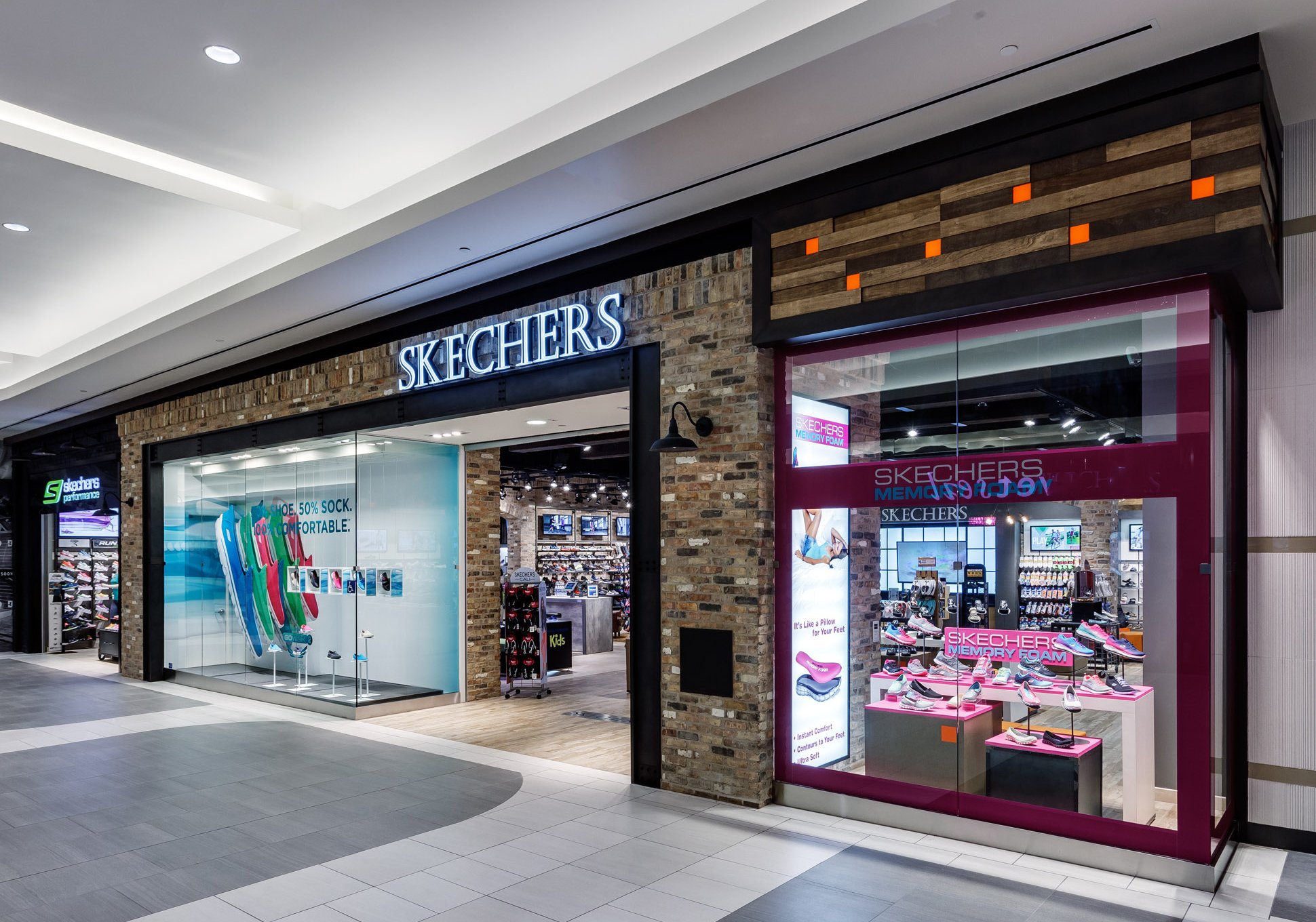 The exterior of a Skechers store.