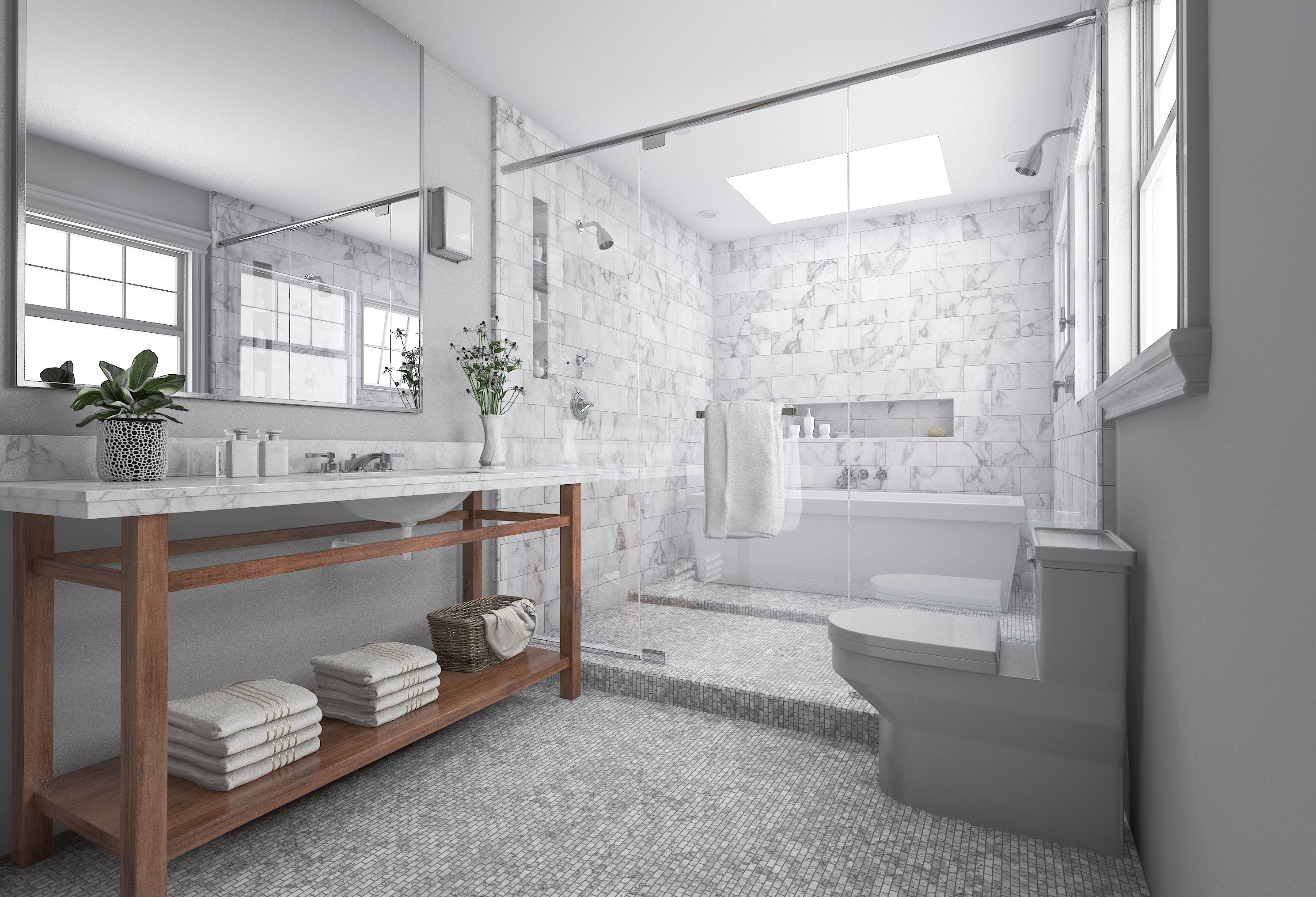 Modern bathroom with gray tiles