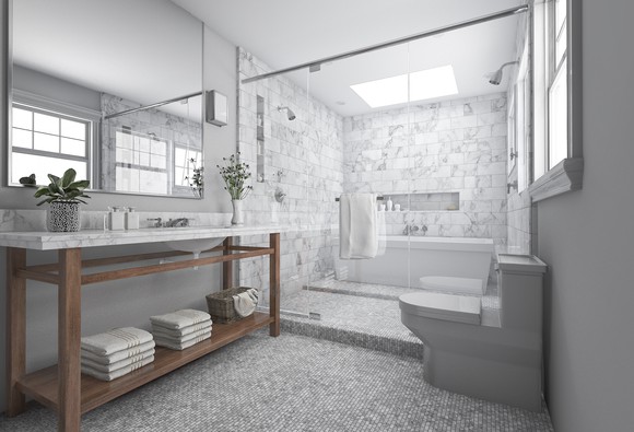 Modern bathroom with gray tiles