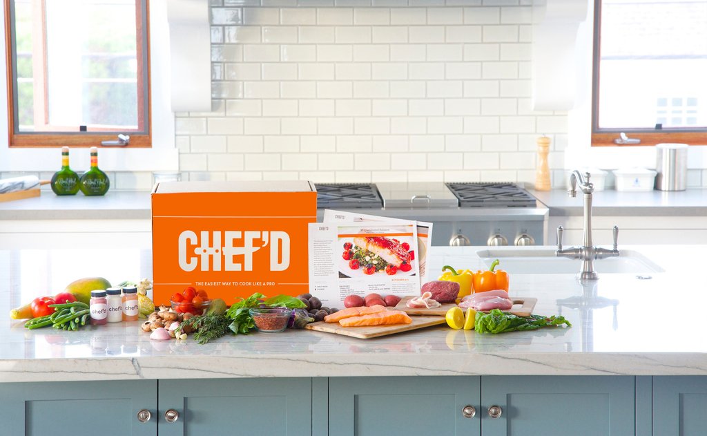 Chef'd meal kit on a kitchen island