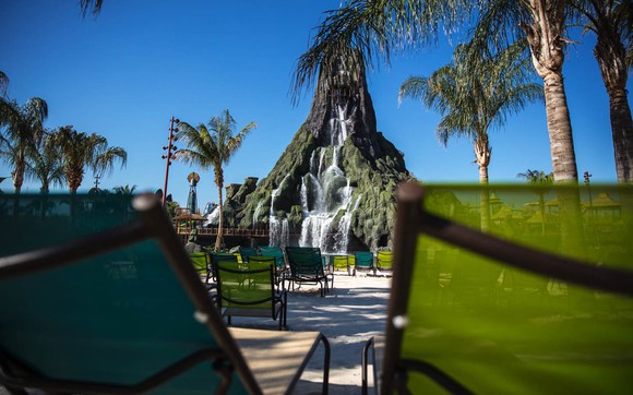 Volcano Bay's icon as seen from the pool chair beach.