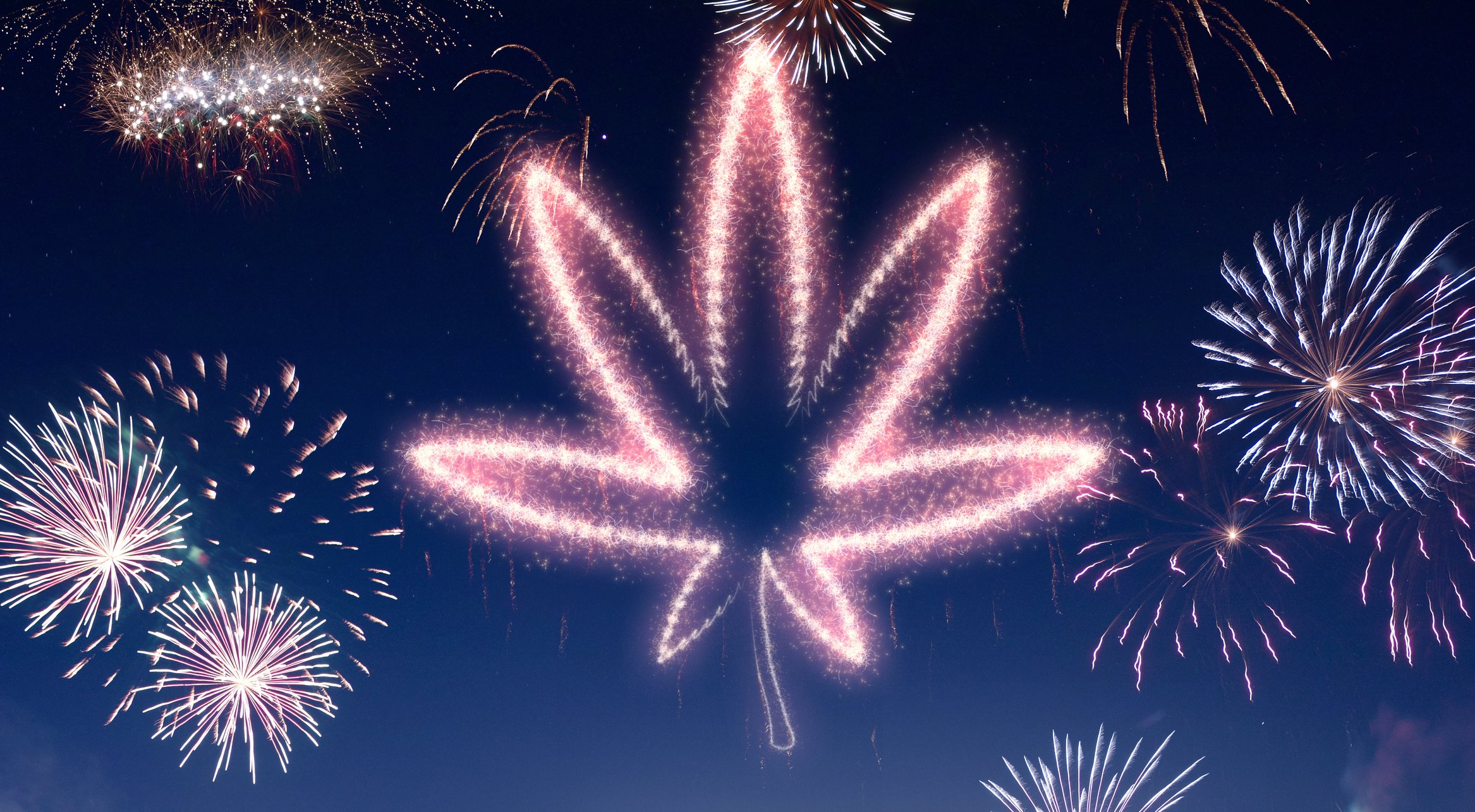 Marijuana leaf in fireworks show