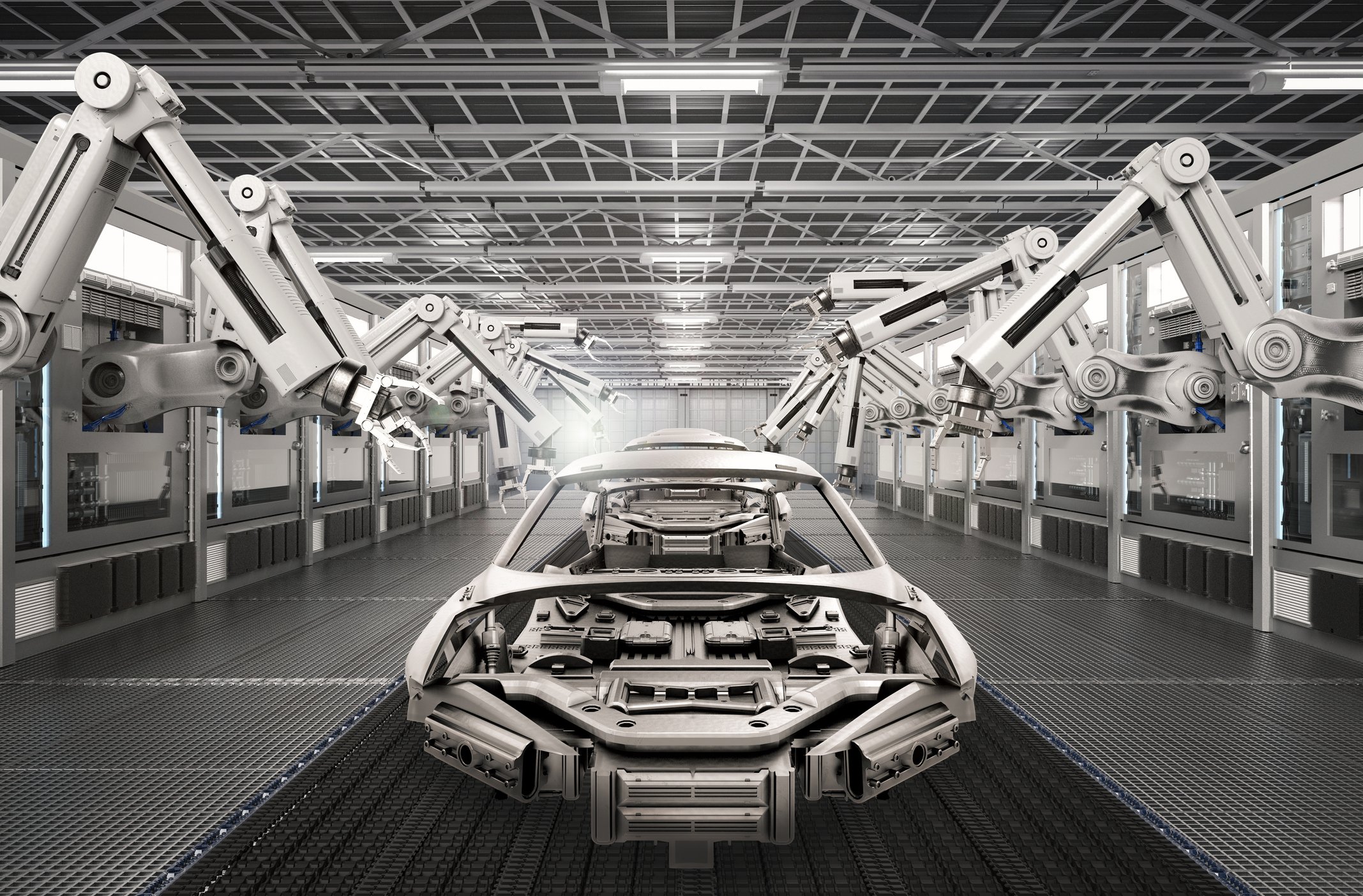 Digital representation of auto manufacturing plant. 