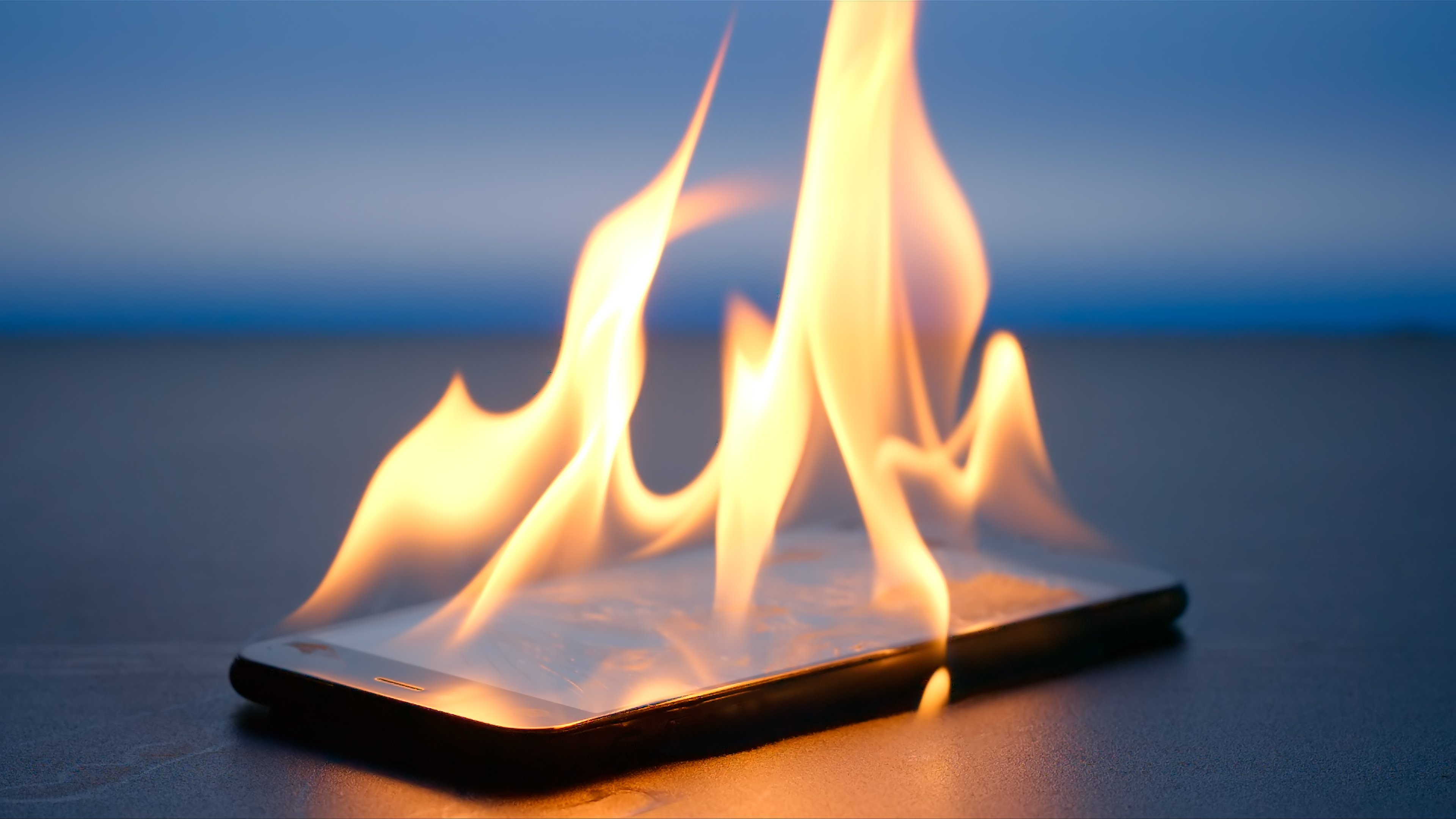 A smartphone on fire.