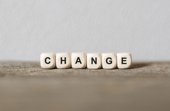 The word "change" spelled out in wooden block letters.