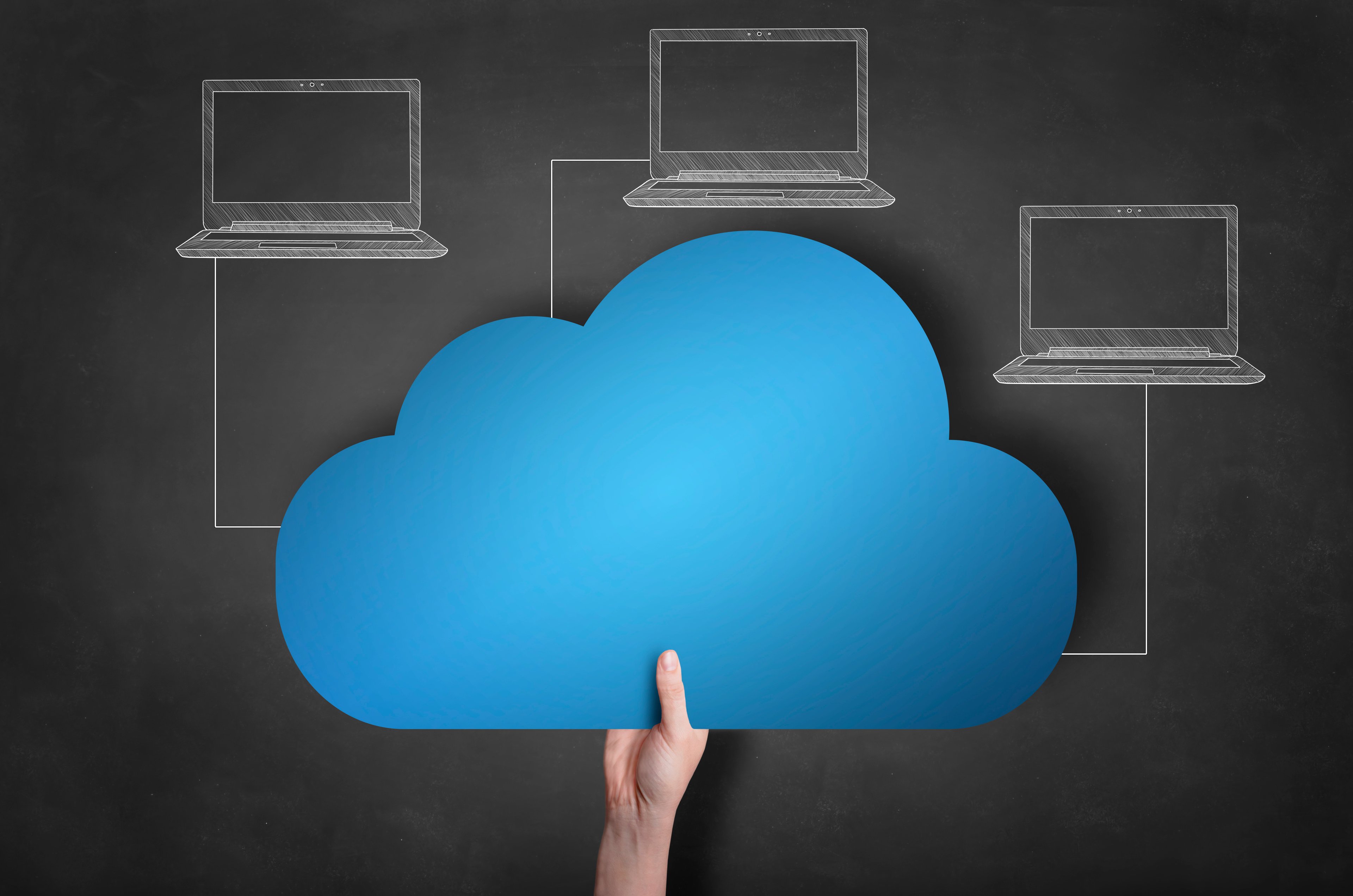 A diagram of three laptops connected to a cloud
