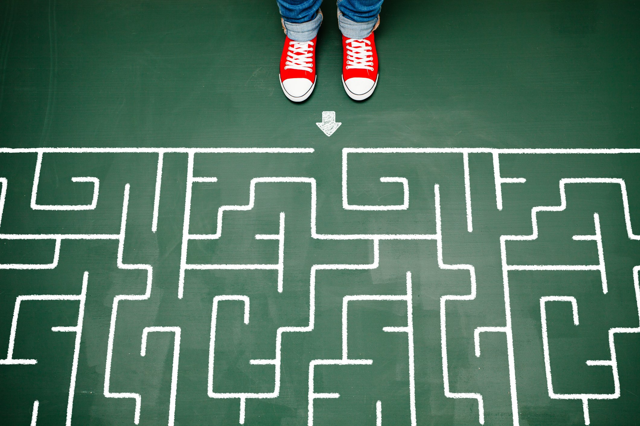 Someone standing at the beginning of a maze.
