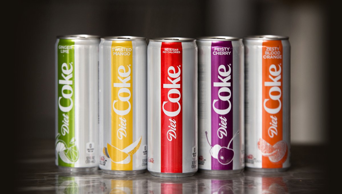 Different varieties of Diet Coke cans